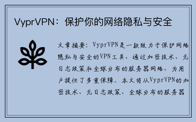 VyprVPN：保护你的网络隐私与安全